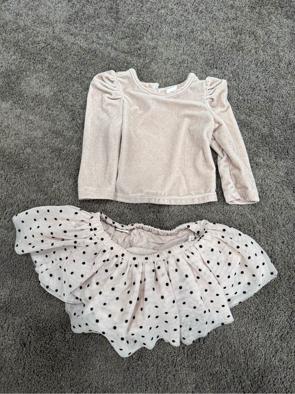 GAP Pink Velvet Top and Polka Dot Skirt Matching Set